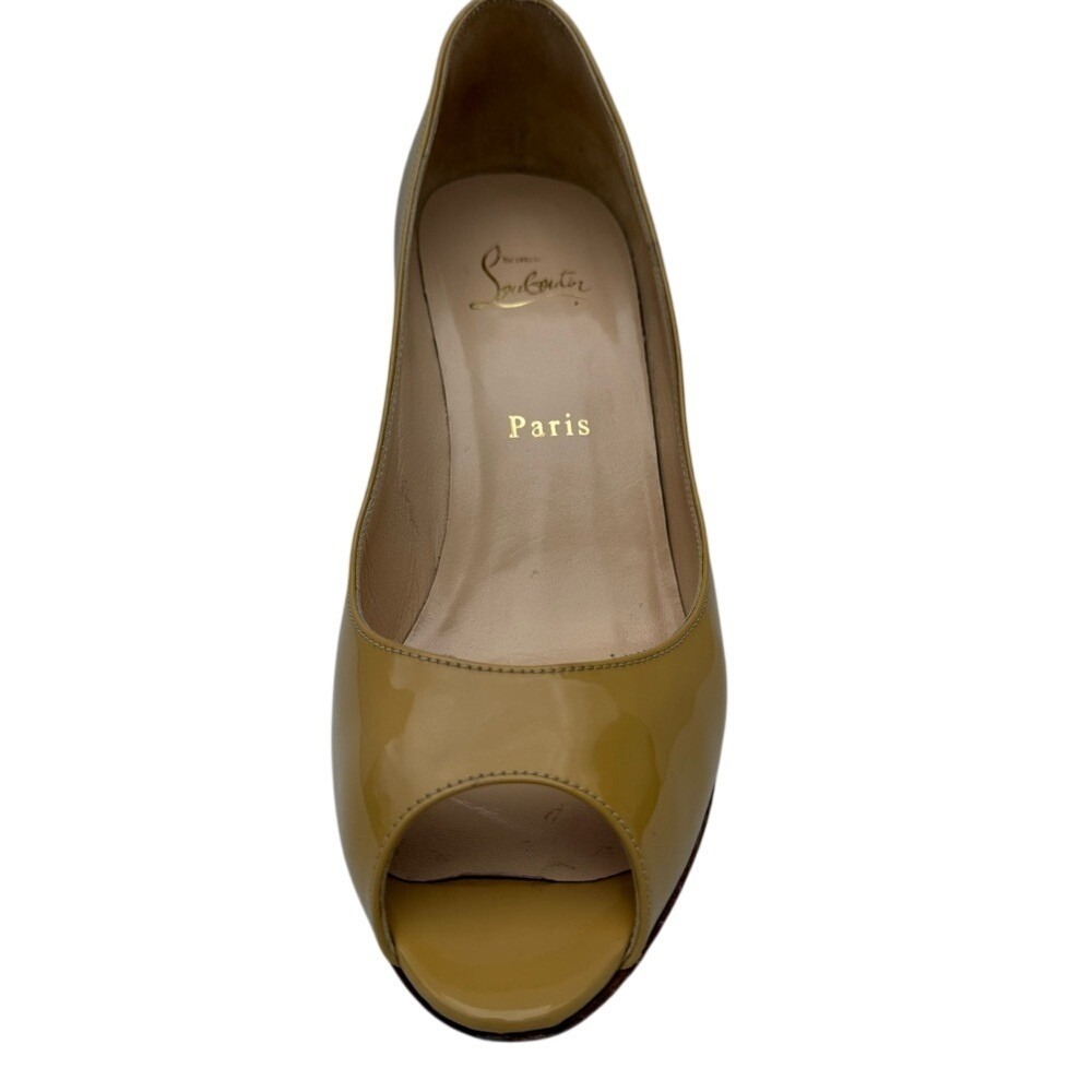 Christian Louboutin Patent Leather Peep Toe Pump Heel Yellow Sz 38.5 Evening - Picture 6 of 16